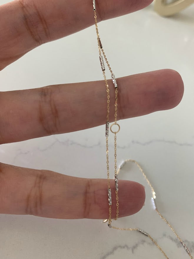 14K Gold Two Tone Chain | Dainty White and Gold Choker | 16-18" Multicolor Statement Choker | Sparkly Satellite Chain | Rectangular Link
