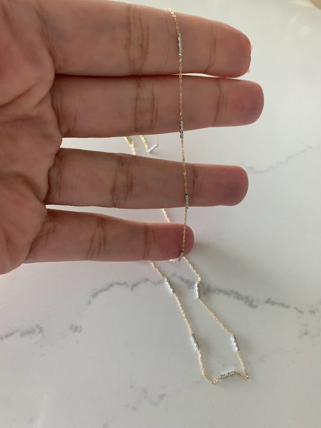 14K Gold Two Tone Chain | Dainty White and Gold Choker | 16-18" Multicolor Statement Choker | Sparkly Satellite Chain | Rectangular Link