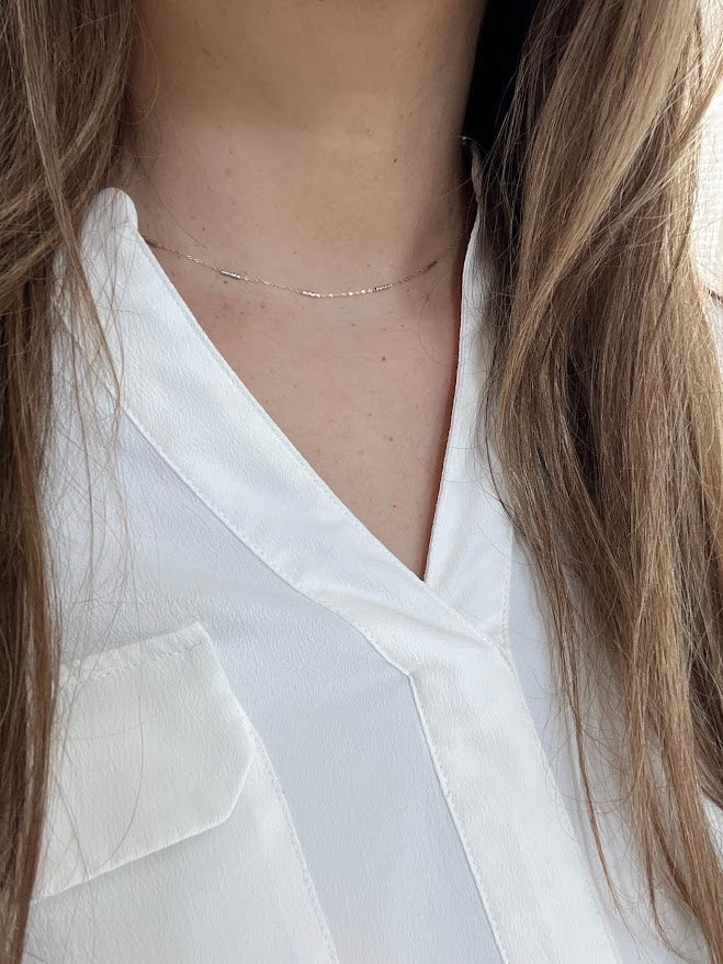 14K Gold Two Tone Chain | Dainty White and Gold Choker | 16-18" Multicolor Statement Choker | Sparkly Satellite Chain | Rectangular Link