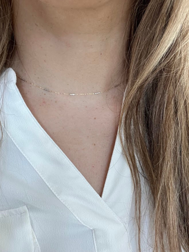 14K Gold Two Tone Chain | Dainty White and Gold Choker | 16-18" Multicolor Statement Choker | Sparkly Satellite Chain | Rectangular Link