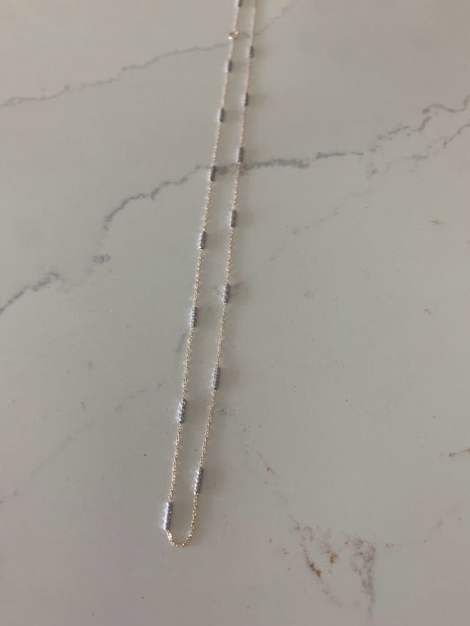 14K Gold Two Tone Chain | Dainty White and Gold Choker | 16-18" Multicolor Statement Choker | Sparkly Satellite Chain | Rectangular Link