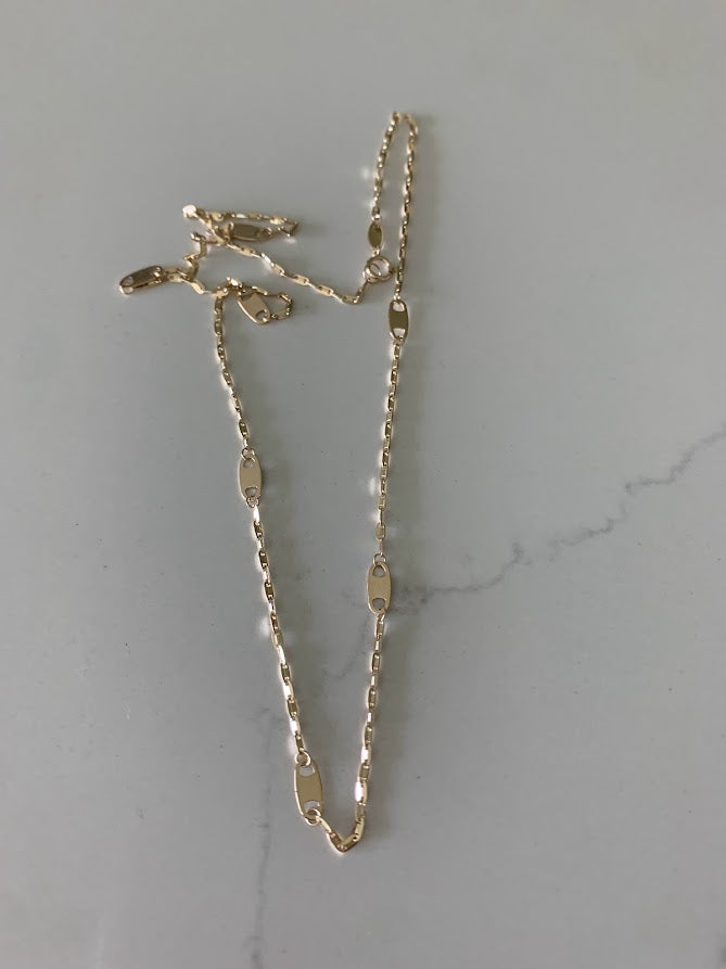 14K Solid Gold Sparkle Mirror Chain Necklace with Mariner Links, 14K Real Gold Elegant Simple Mirror Chain Necklace, 14K Gold Sequin Chain