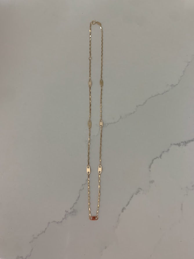 14K Solid Gold Sparkle Mirror Chain Necklace with Mariner Links, 14K Real Gold Elegant Simple Mirror Chain Necklace, 14K Gold Sequin Chain