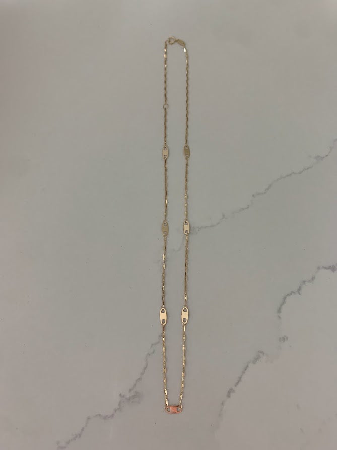 14K Solid Gold Sparkle Mirror Chain Necklace with Mariner Links, 14K Real Gold Elegant Simple Mirror Chain Necklace, 14K Gold Sequin Chain
