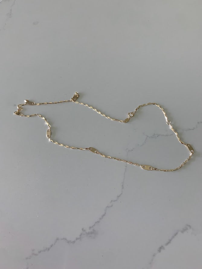 14K Solid Gold Sparkle Mirror Chain Necklace with Mariner Links, 14K Real Gold Elegant Simple Mirror Chain Necklace, 14K Gold Sequin Chain