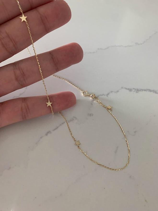 14K Gold Stars Choker | Stars Layering Necklace | 14K Gold Chain Necklace