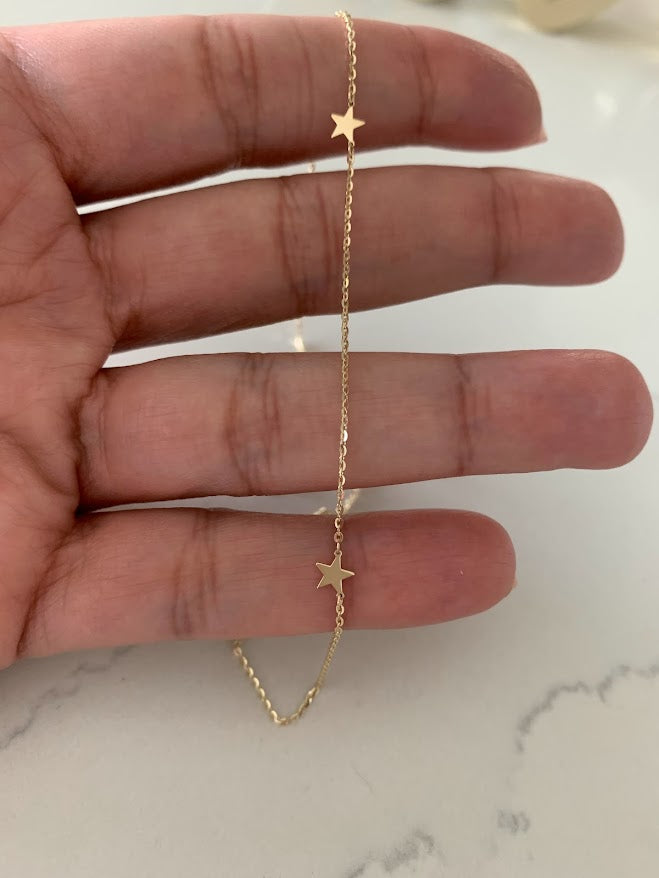 14K Gold Stars Choker | Stars Layering Necklace | 14K Gold Chain Necklace