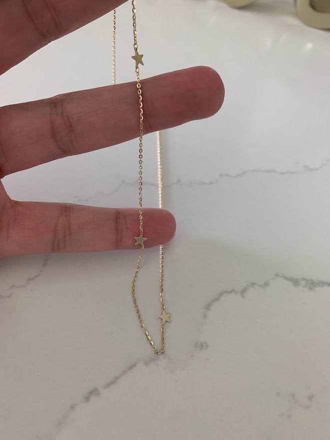 14K Gold Stars Choker | Stars Layering Necklace | 14K Gold Chain Necklace