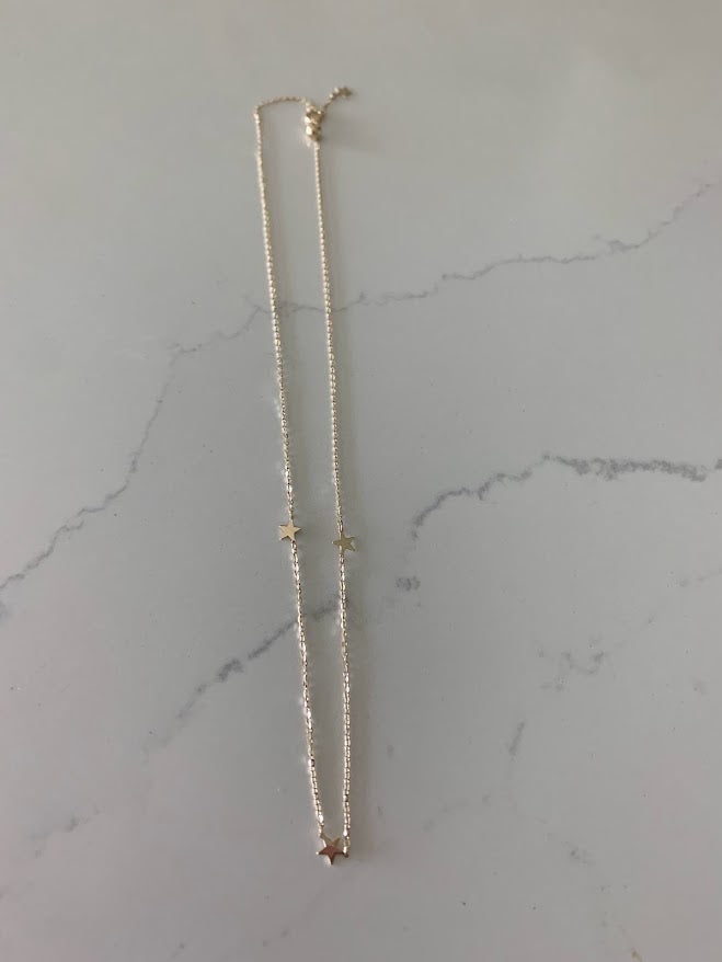 14K Gold Stars Choker | Stars Layering Necklace | 14K Gold Chain Necklace