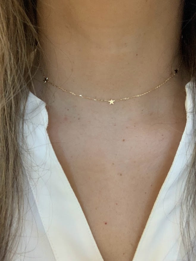 14K Gold Stars Choker | Stars Layering Necklace | 14K Gold Chain Necklace