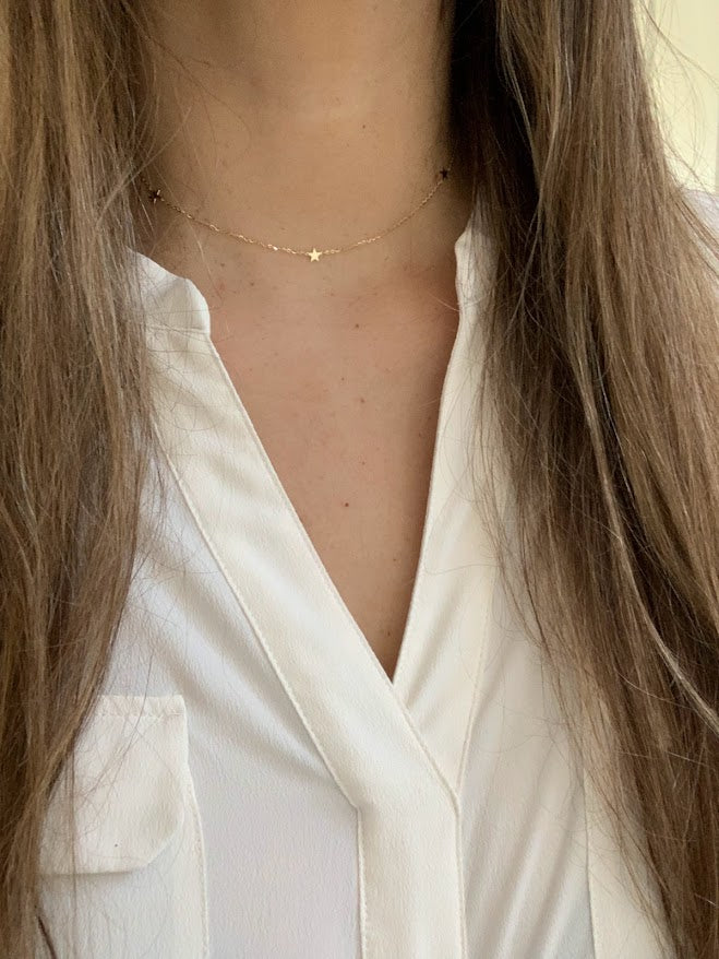 14K Gold Stars Choker | Stars Layering Necklace | 14K Gold Chain Necklace