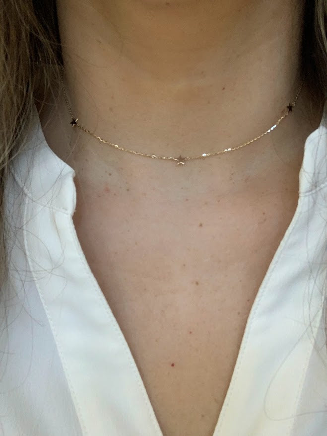 14K Gold Stars Choker | Stars Layering Necklace | 14K Gold Chain Necklace