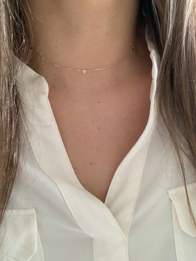 14K Gold Stars Choker | Stars Layering Necklace | 14K Gold Chain Necklace