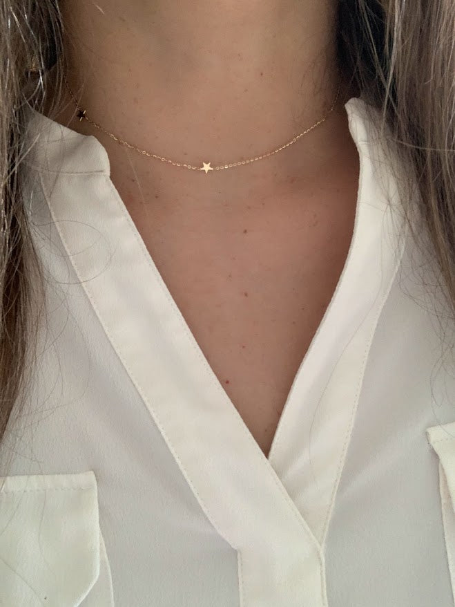 14K Gold Stars Choker | Stars Layering Necklace | 14K Gold Chain Necklace