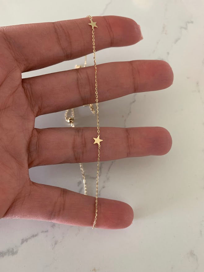 14K Gold Stars Choker | Stars Layering Necklace | 14K Gold Chain Necklace