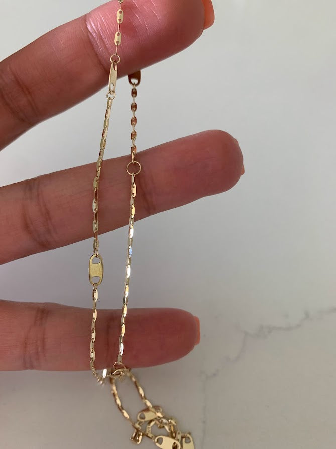 14K Solid Gold Sparkle Mirror Chain Necklace with Mariner Links, 14K Real Gold Elegant Simple Mirror Chain Necklace, 14K Gold Sequin Chain