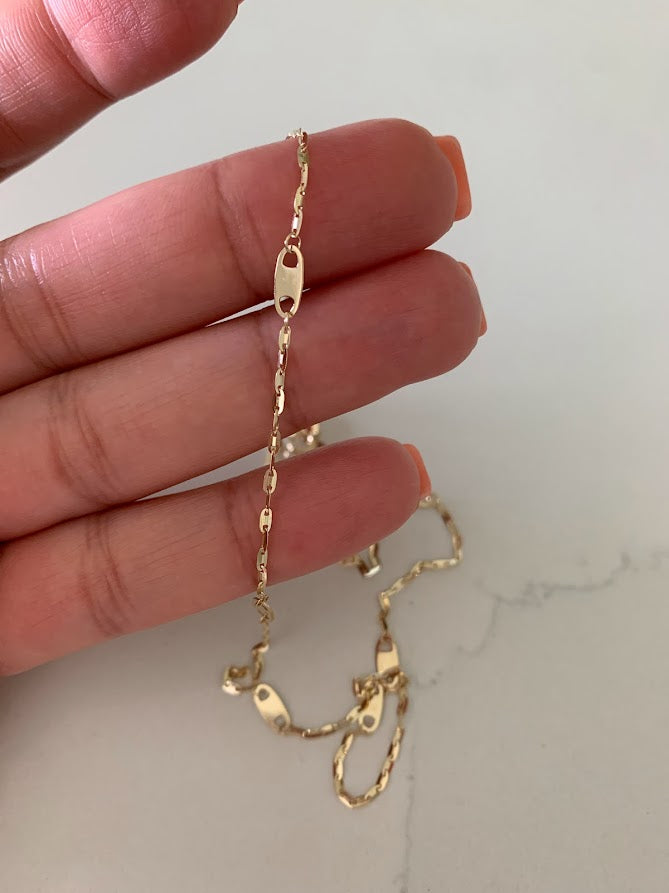 14K Solid Gold Sparkle Mirror Chain Necklace with Mariner Links, 14K Real Gold Elegant Simple Mirror Chain Necklace, 14K Gold Sequin Chain