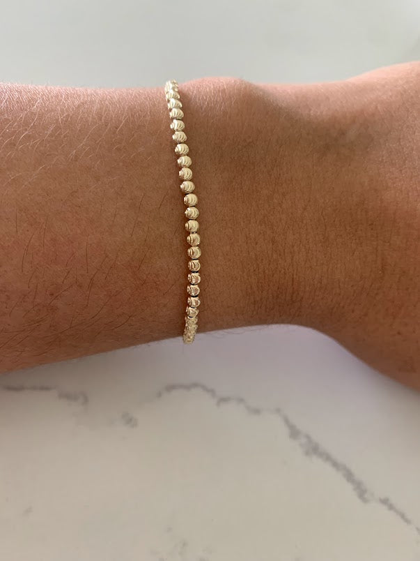14K Yellow Gold Bracelet Trio: Paperclip Link Bracelet, 14K Rosary Bracelet, 14K Beaded Bracelet