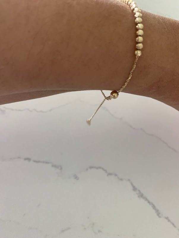 14K Yellow Gold Bracelet Trio: Paperclip Link Bracelet, 14K Rosary Bracelet, 14K Beaded Bracelet