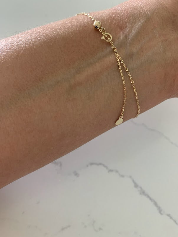 14K Yellow Gold Bracelet Trio: Paperclip Link Bracelet, 14K Rosary Bracelet, 14K Beaded Bracelet