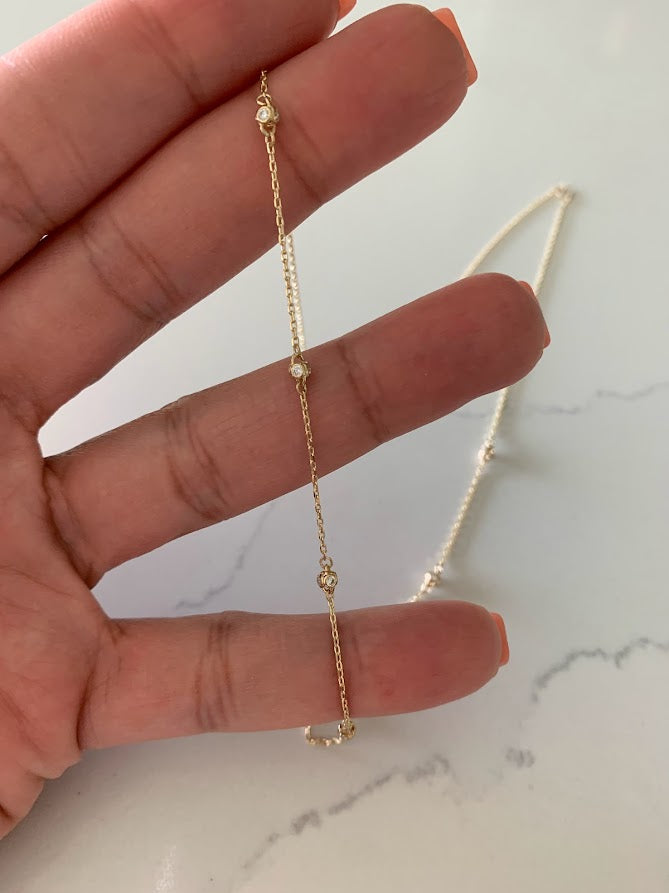 14K Gold CZ Fireball Beaded Chain Necklace Gold | Genuine Gold