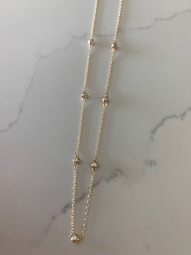 14K Gold CZ Fireball Beaded Chain Necklace Gold | Genuine Gold