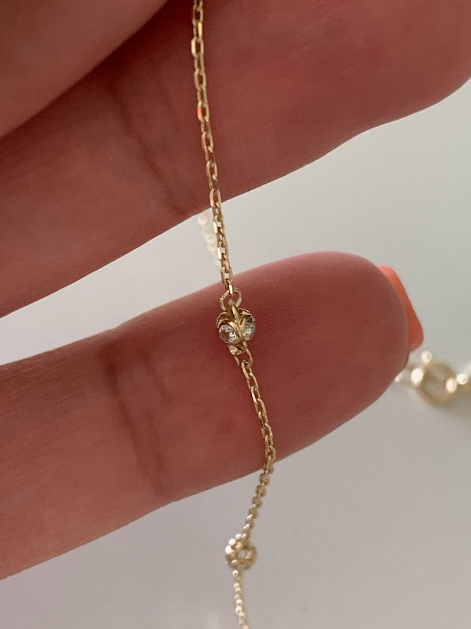 14K Gold CZ Fireball Beaded Chain Necklace Gold | Genuine Gold