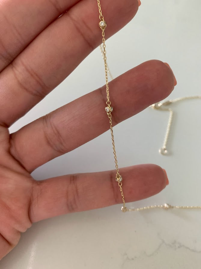14K Gold CZ Fireball Beaded Chain Necklace Gold | Genuine Gold
