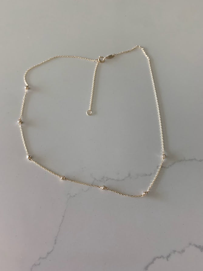 14K Gold CZ Fireball Beaded Chain Necklace Gold | Genuine Gold