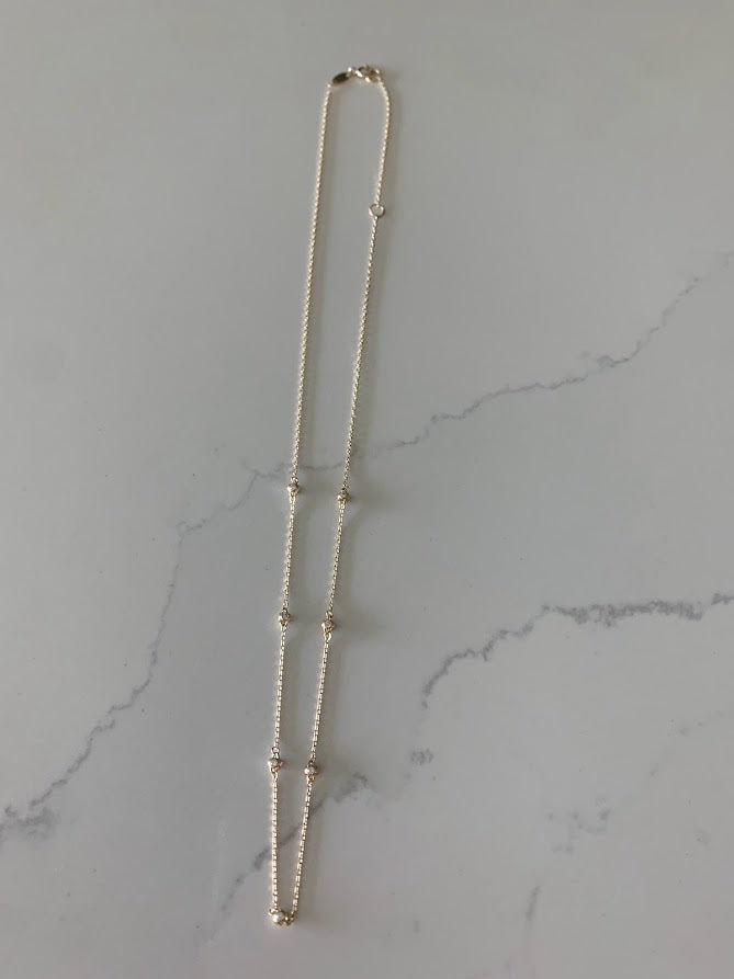 14K Gold CZ Fireball Beaded Chain Necklace Gold | Genuine Gold