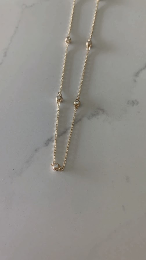 14K Gold CZ Fireball Beaded Chain Necklace Gold | Genuine Gold