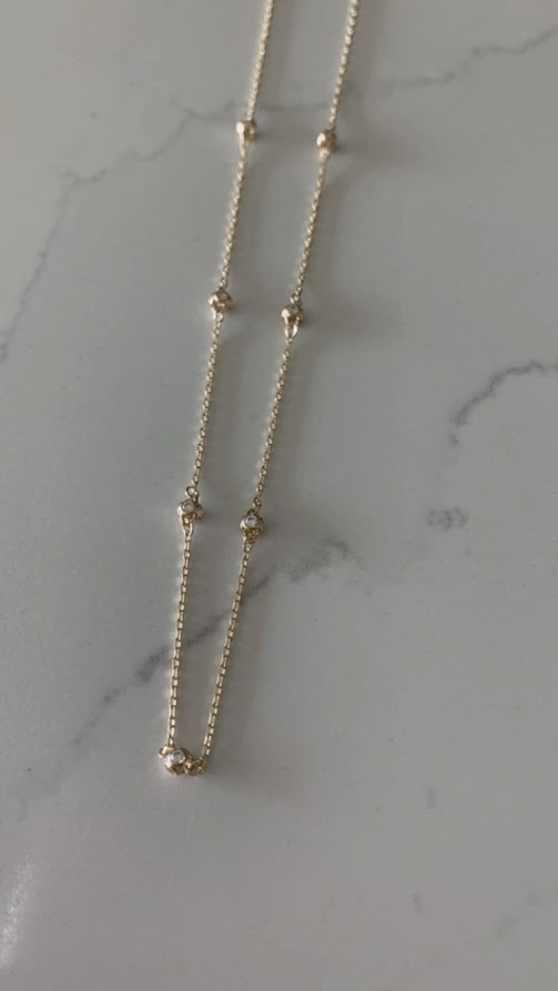 14K Gold CZ Fireball Beaded Chain Necklace Gold | Genuine Gold