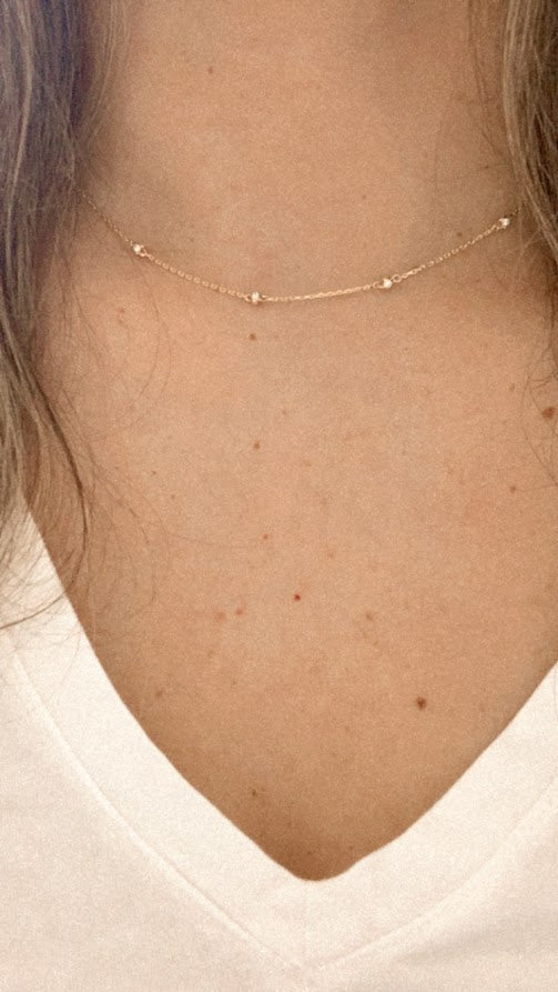 14K Gold CZ Fireball Beaded Chain Necklace Gold | Genuine Gold