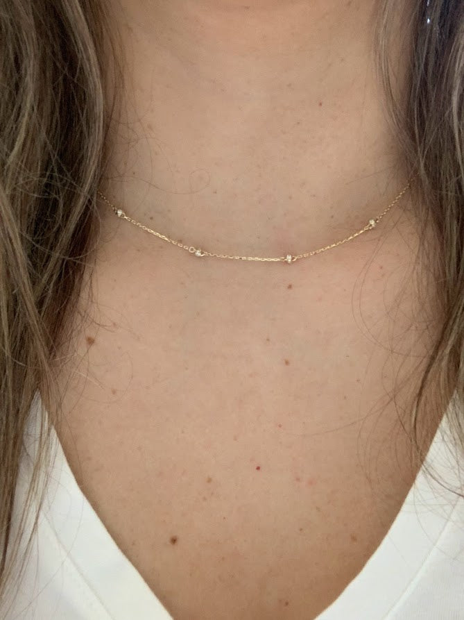 14K Gold CZ Fireball Beaded Chain Necklace Gold | Genuine Gold