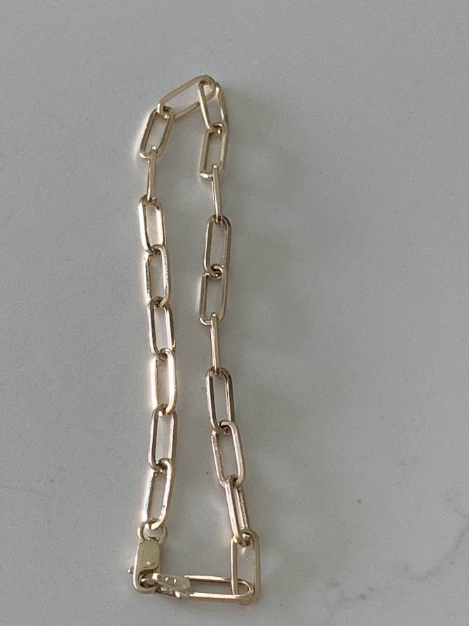 14k Solid Gold Paperclip Link Bracelet | Rectangular Link Chain Bracelet | Everyday Staple Bracelet