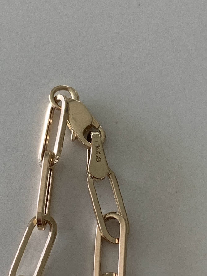 14k Solid Gold Paperclip Link Bracelet | Rectangular Link Chain Bracelet | Everyday Staple Bracelet