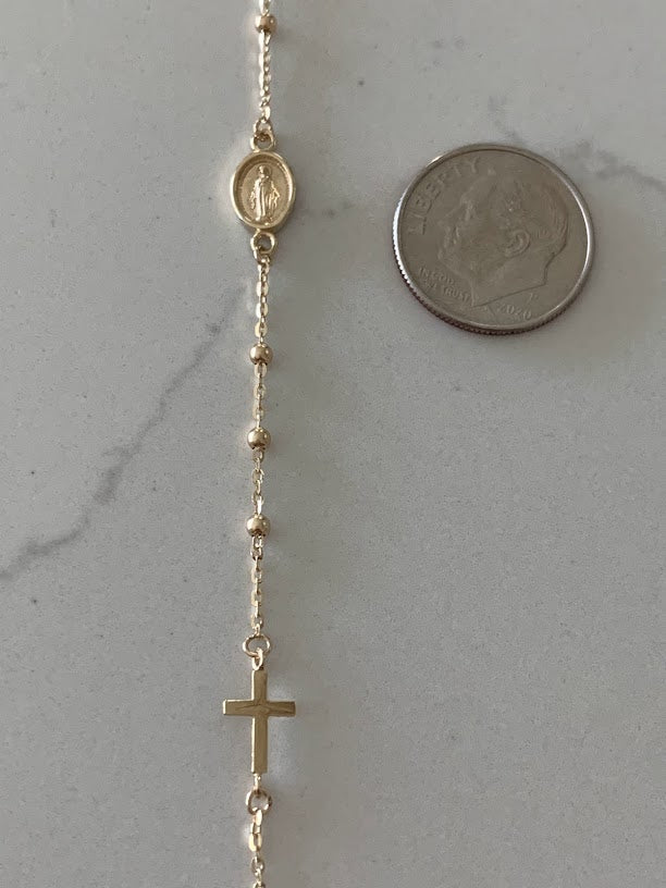 14K Yellow Gold Bracelet Trio: Paperclip Link Bracelet, 14K Rosary Bracelet, 14K Beaded Bracelet