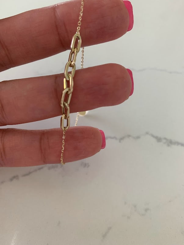 14K Yellow Gold Paperclip Link Bracelet With adjustable ball Clasp 7" Inch, 4mm Oval Links, Real Gold Bracelet, Women, Jewelry For Women