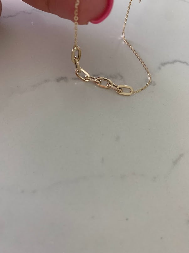 14K Yellow Gold Paperclip Link Bracelet With adjustable ball Clasp 7" Inch, 4mm Oval Links, Real Gold Bracelet, Women, Jewelry For Women