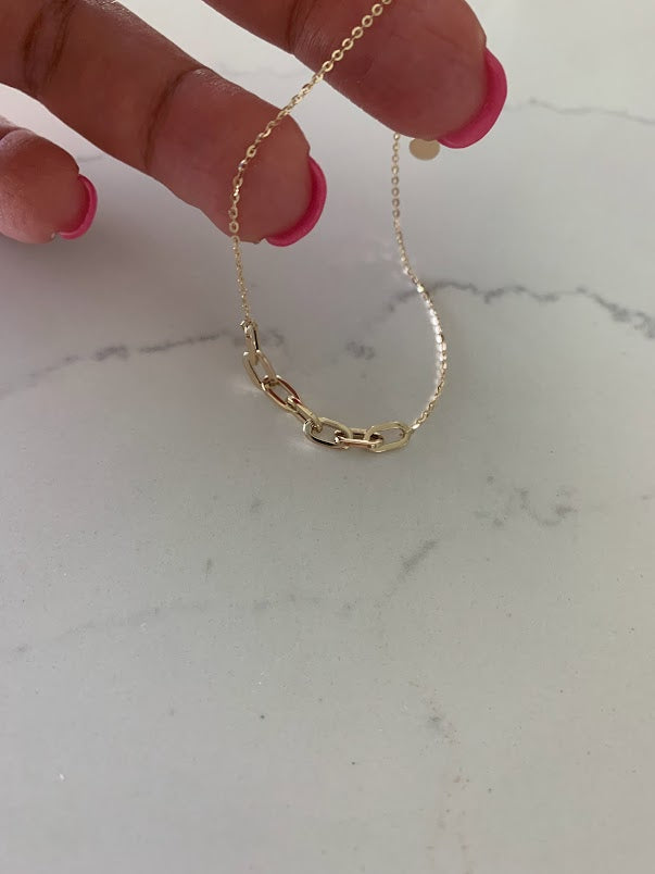 14K Yellow Gold Paperclip Link Bracelet With adjustable ball Clasp 7" Inch, 4mm Oval Links, Real Gold Bracelet, Women, Jewelry For Women