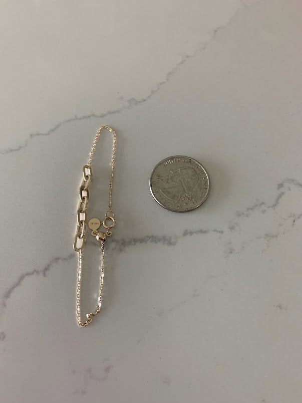 14K Yellow Gold Paperclip Link Bracelet With adjustable ball Clasp 7" Inch, 4mm Oval Links, Real Gold Bracelet, Women, Jewelry For Women