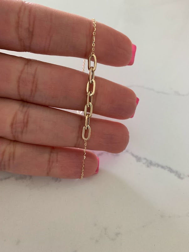 14K Yellow Gold Paperclip Link Bracelet With adjustable ball Clasp 7" Inch, 4mm Oval Links, Real Gold Bracelet, Women, Jewelry For Women