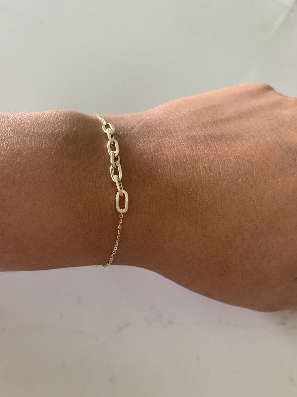 14K Yellow Gold Paperclip Link Bracelet With adjustable ball Clasp 7" Inch, 4mm Oval Links, Real Gold Bracelet, Women, Jewelry For Women