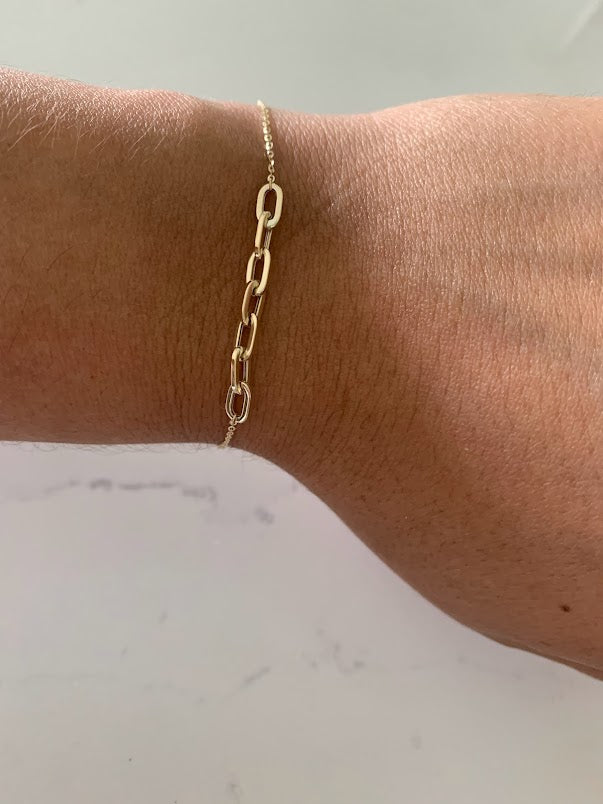 14K Yellow Gold Paperclip Link Bracelet With adjustable ball Clasp 7" Inch, 4mm Oval Links, Real Gold Bracelet, Women, Jewelry For Women