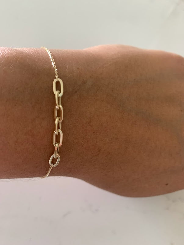 14K Yellow Gold Paperclip Link Bracelet With adjustable ball Clasp 7" Inch, 4mm Oval Links, Real Gold Bracelet, Women, Jewelry For Women