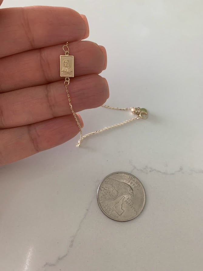 14K Solid Gold Scapular Pendant Bracelet | Yellow Gold Scapular Bracelet | 14K Solid Gold Mount of Carmel Virgin and Sacred Heart of Jesus