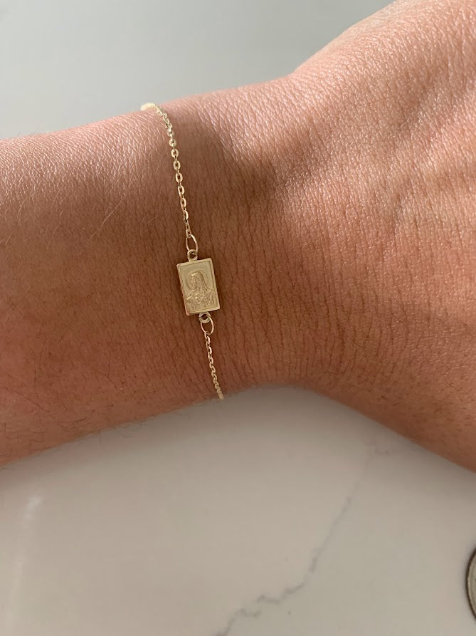 14K Solid Gold Scapular Pendant Bracelet | Yellow Gold Scapular Bracelet | 14K Solid Gold Mount of Carmel Virgin and Sacred Heart of Jesus