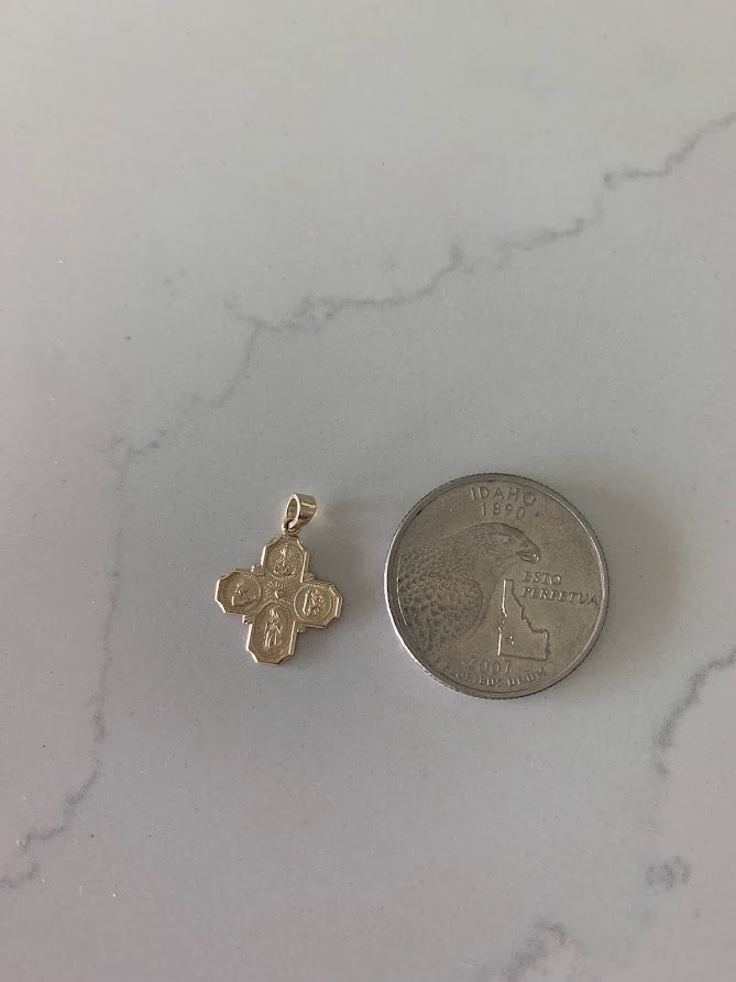 14K Solid Gold Cross | Medium Yellow Gold Cross | Catholic Pendant | 14K Solid Gold Cross Christian Pendant | Four Saint Cross