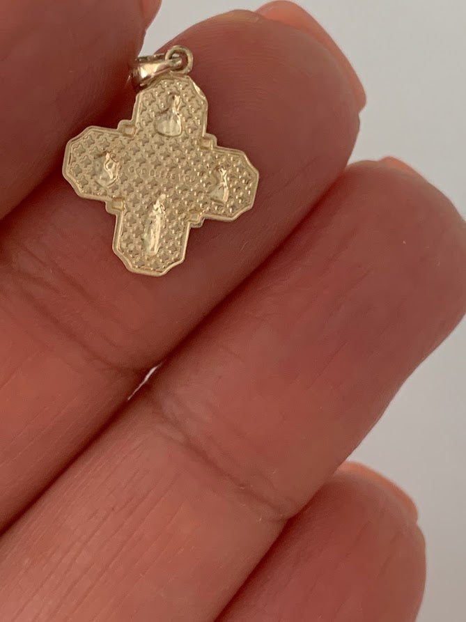 14K Solid Gold Cross | Medium Yellow Gold Cross | Catholic Pendant | 14K Solid Gold Cross Christian Pendant | Four Saint Cross