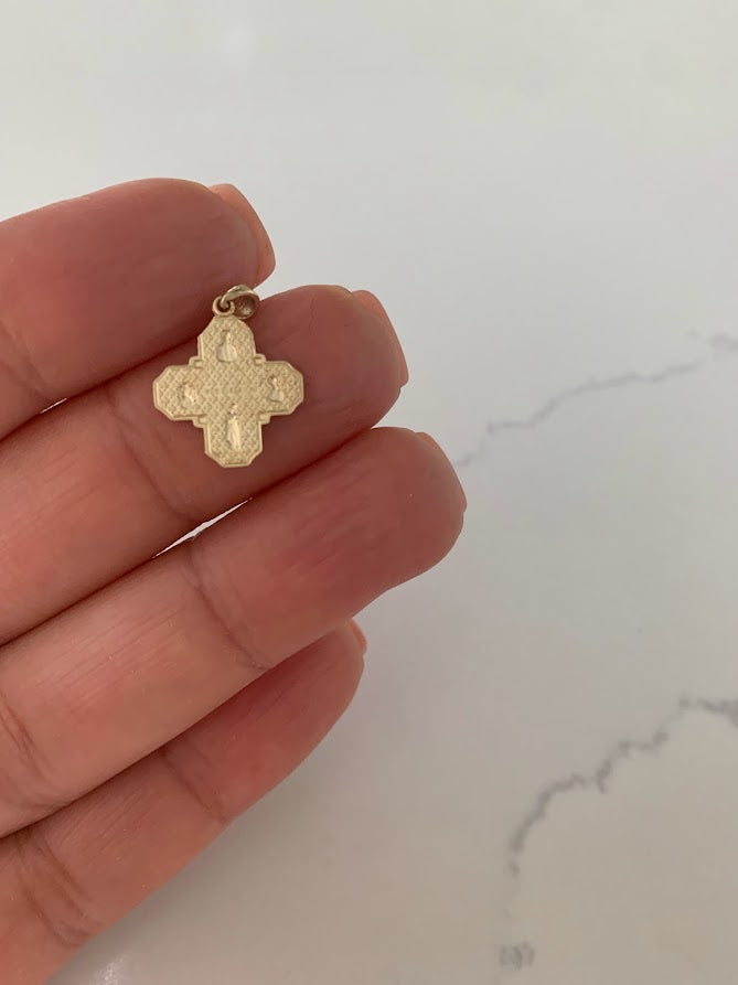14K Solid Gold Cross | Medium Yellow Gold Cross | Catholic Pendant | 14K Solid Gold Cross Christian Pendant | Four Saint Cross